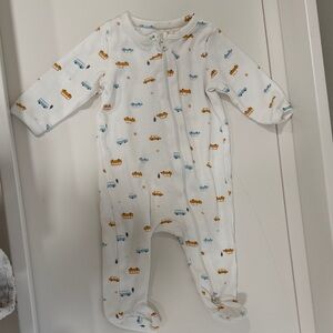 Nordstrom White Footed One-Piece with Blue and Mustard Car Print